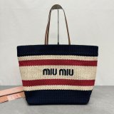 TOP MIU MIU Raffia-effect woven tote bag 5BG228
