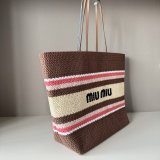 TOP MIU MIU Raffia-effect woven tote bag 5BG228