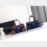 Prada Bonnie small denim and leather handbag 1BA486