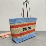 TOP MIU MIU Raffia-effect woven tote bag 5BG228