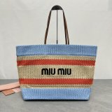 TOP MIU MIU Raffia-effect woven tote bag 5BG228
