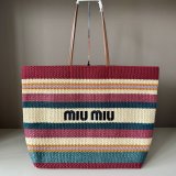 TOP MIU MIU Raffia-effect woven tote bag 5BG228