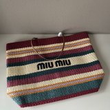 TOP MIU MIU Raffia-effect woven tote bag 5BG228