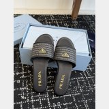 Prada Triangle Logo Raffia Flat Slide Sandals