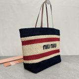TOP MIU MIU Raffia-effect woven tote bag 5BG228