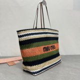 TOP MIU MIU Raffia-effect woven tote bag 5BG228